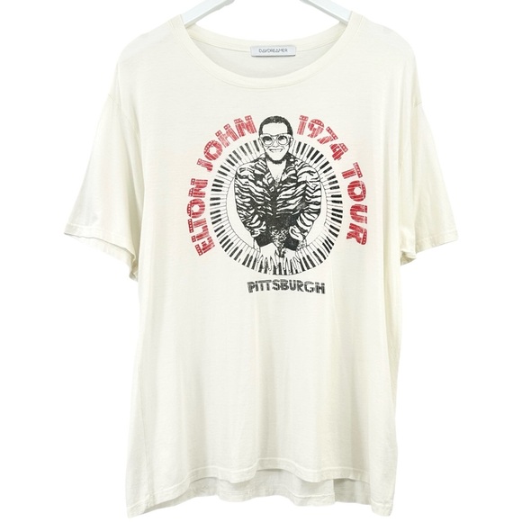 Daydreamer Elton John Pittsburgh Boyfriend Tee - White 1974 Tour T-Shirt sz L - Picture 4 of 10